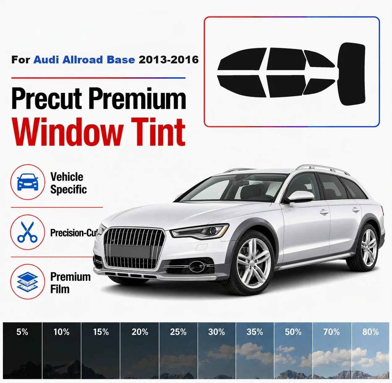 Premium Precut Window Tint Kit Front Rear Windows Rear Windshield For Audi Allroad Base 2013-2016 Complete Set Nano Ceramic Film