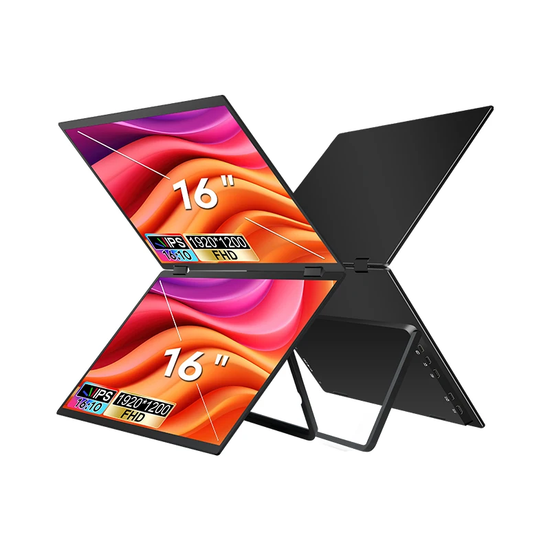 Foldable Dual Monitor 16 Inch 1200P Triple Monitor FHD IPS HDR Foldable Kickstand Portable Extender Monitor for Laptop