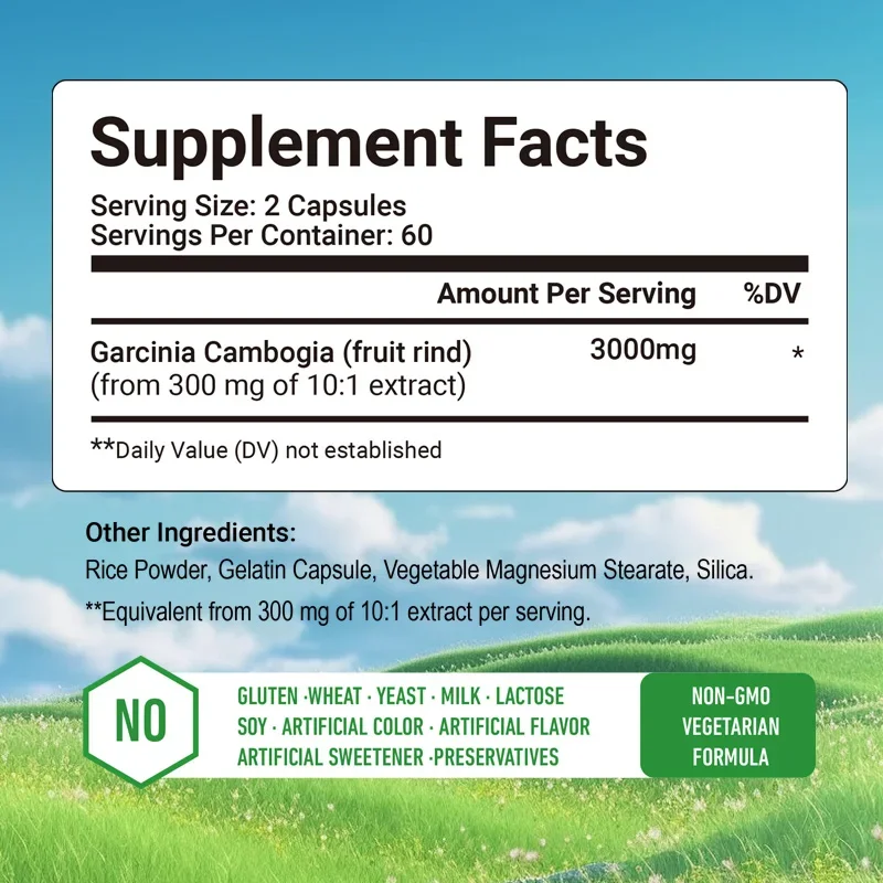 Garcinia Cambogia Capsules - Burn Fat, Boost Metabolism, Healthy Weight Management, Increase Energy