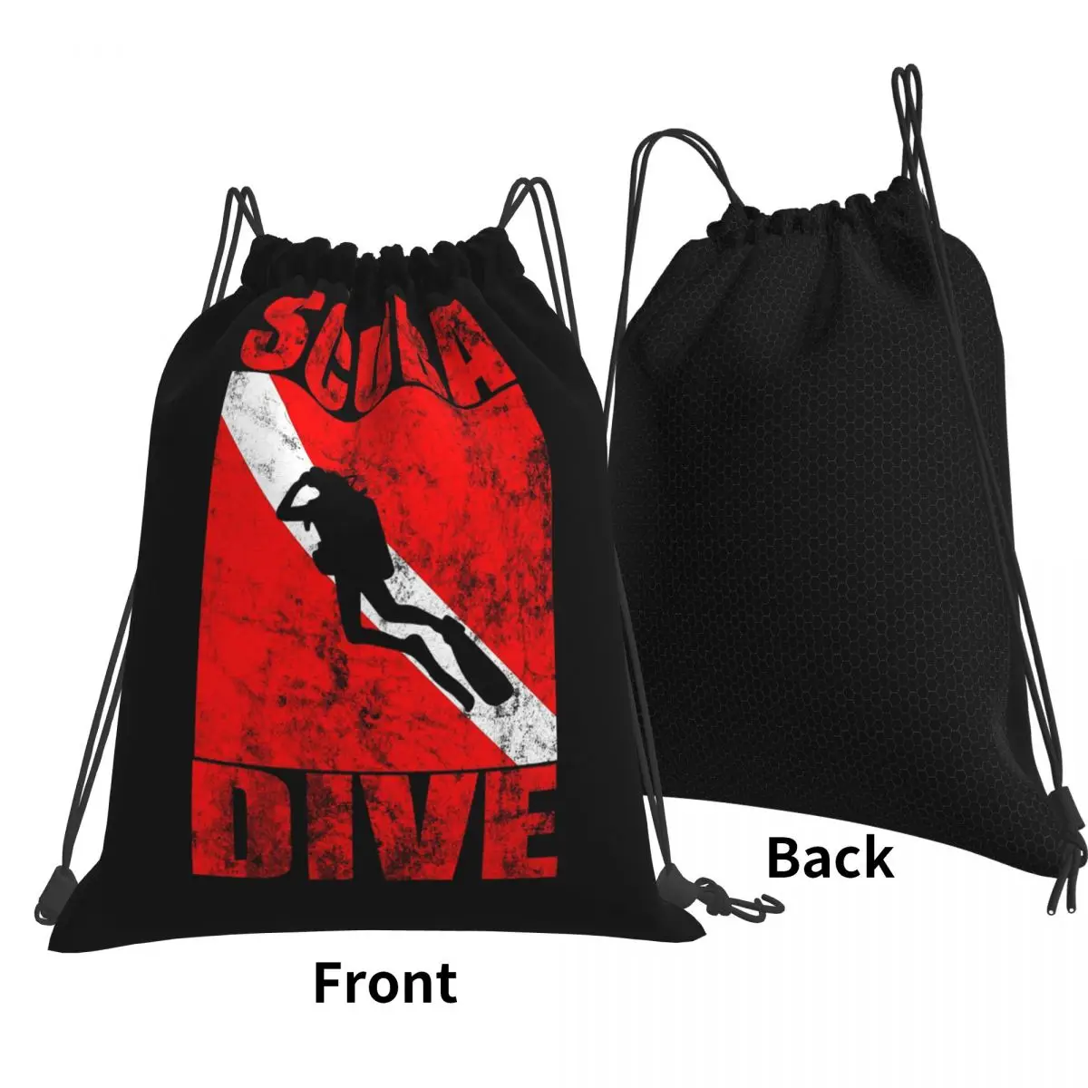 Scuba Dive Diver Down Flag Diving Gear Backpacks Portable Drawstring Bundle Pocket Sundries Bag Book Bags for Travel Students