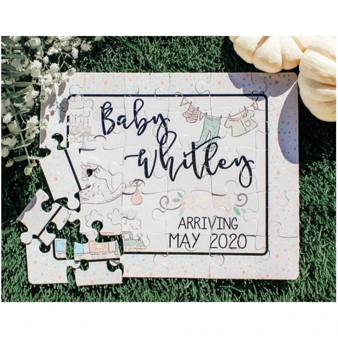 

25*20CM Baby Announcement Puzzle, Personalized Pregnancy Announcement Expecting Baby Gift Coming Soon, Custom 5*6PCs Puzzles