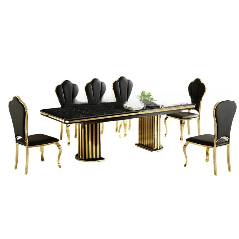

Telescopic folding table, light luxury, modern high-end, home luxury, large apartment, stainless steel rectangular table