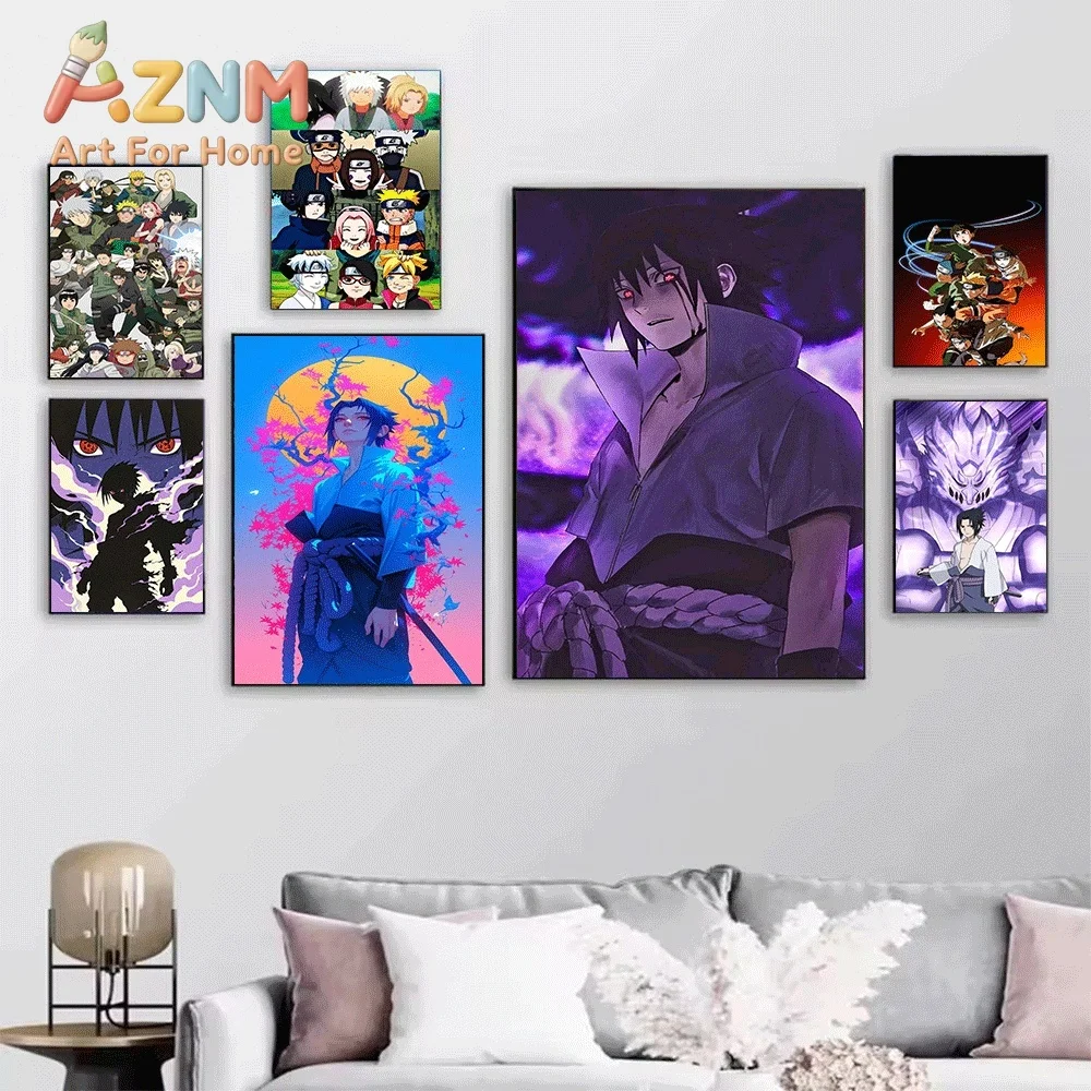 Anime Naruto Canvas Wall Art Sasuke Uchiha Rinnegan Chidori Poster Unframed Canvas Painting Bedroom Living Room Home Wall Deco