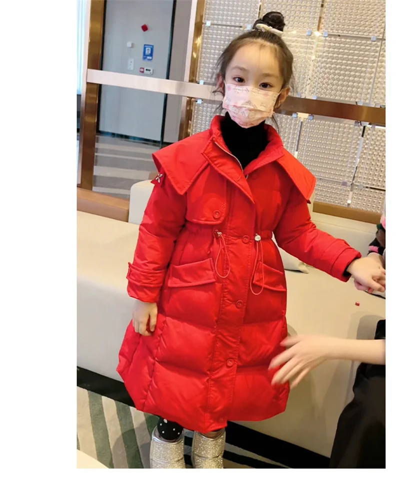 2024 New Thick Warm Long Coats Children\'s Outdoor Clothes Winter Jacket For Girls Fashion Hooded Outerwear Kids Cotton Parkas