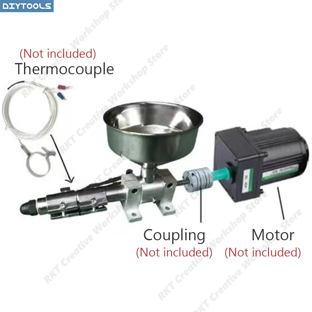 Desktop Small Plastic Extruder Spare Parts Single Screw Barrel Heating Module Stainless Steel Feeding Hopper Lab DIY Filament Ma