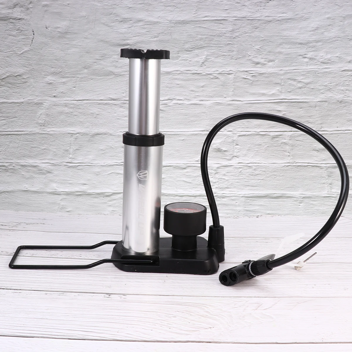 

Portable Bike Tire Floor Pump Silver High Pressure Foot Activated Inflator for Bike Motorcycle Swimming Ring Basketball Football