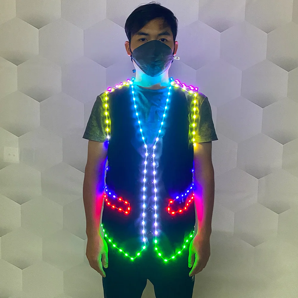 Colored LED luminous vest Nightclub party Ballroom Costume Jacket DJ Singer Dancer Stage wear Waiter vest costume