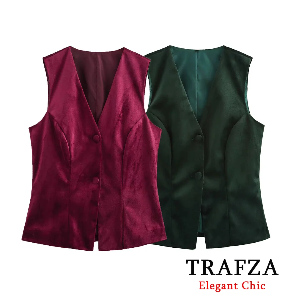 

TRAFZA женский элегантный фланелевой жилет с пуговицами, жилет с украшением на поясе, новинка весны 2025 года, модный повседневный романтический простой пригородный жилет
