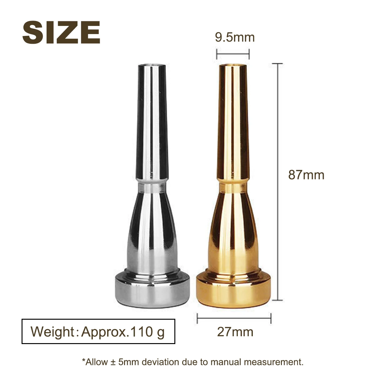 Miwayer 3C/5C/7C Standard Trumpet Mouthpiece – Bullet Style, Electroplated Gold/Silver, Professional Grade, for Bb Trumpet