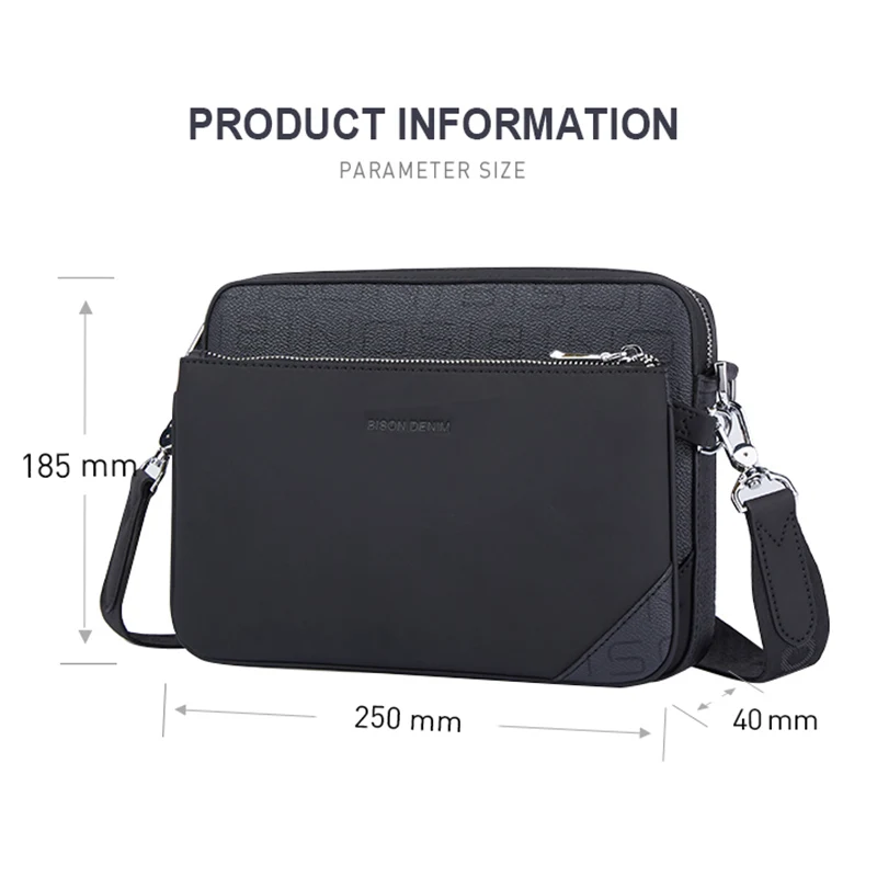 BISONDENIM Men\'s Shoulder Bag Husband Men\'s Designer Bag For Phone Waterproof Messenger Bag Men Handbag Business Microfiber