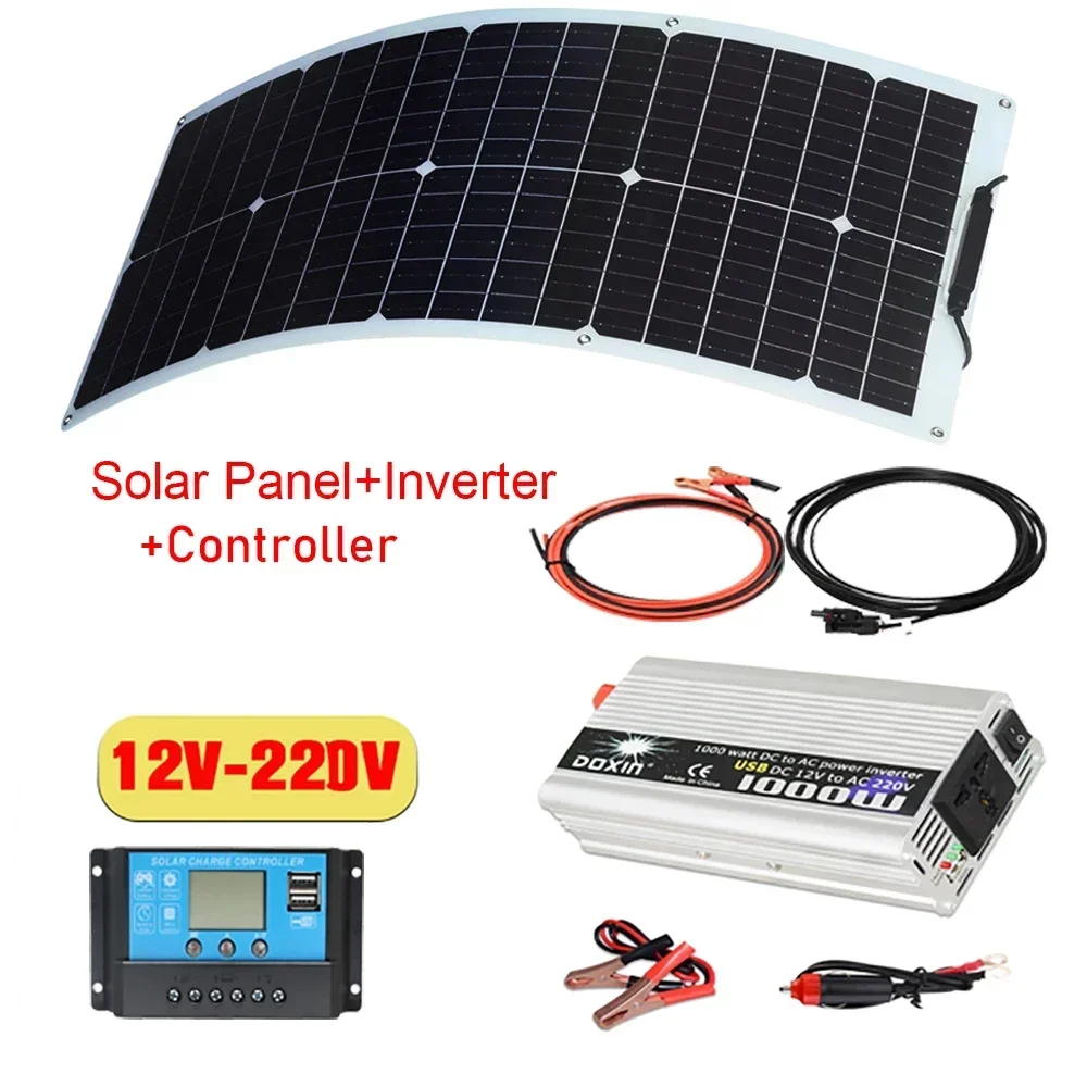 

12V To 110V/220V Solar Panel System 50W SolarPanel+10A Controller+1000W Modified Sine Wave Inverter Kit Power Generation Kit