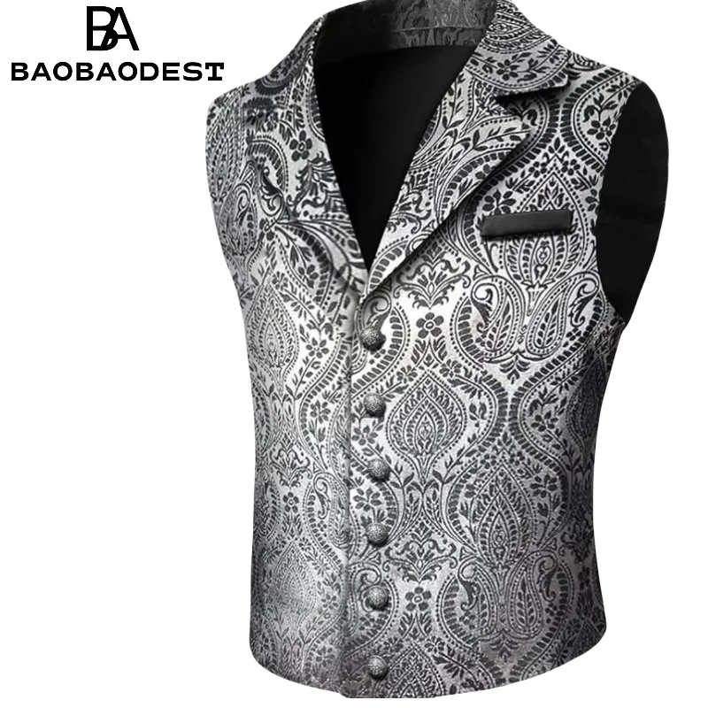 

Men's Victorian Steampunk Vest | Gothic Paisley V-Neck Waistcoat for Tuxedo/Cosplay (Single Breasted) Themed Weddings