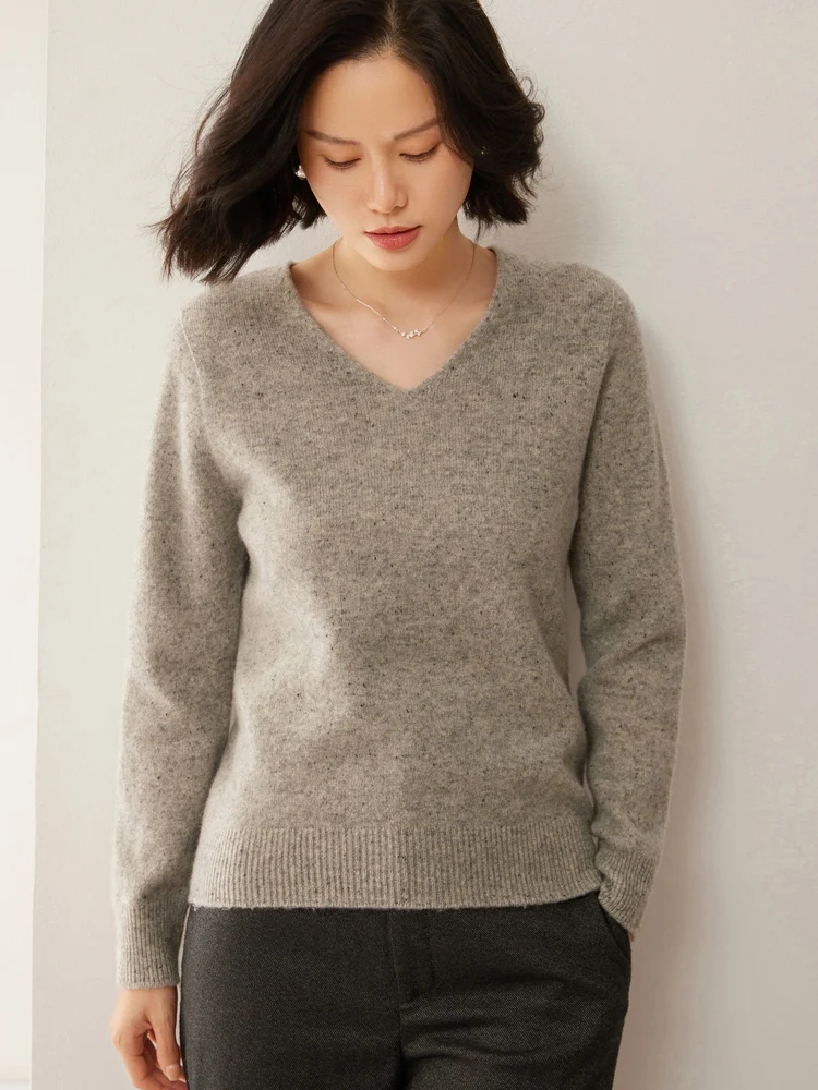 

Autumn Winter V-Neck 2025 New Design 100% Wool Knitted Pullover Basics Long Sleeve Sweater Soft Warm Grace Female Clothing Tops