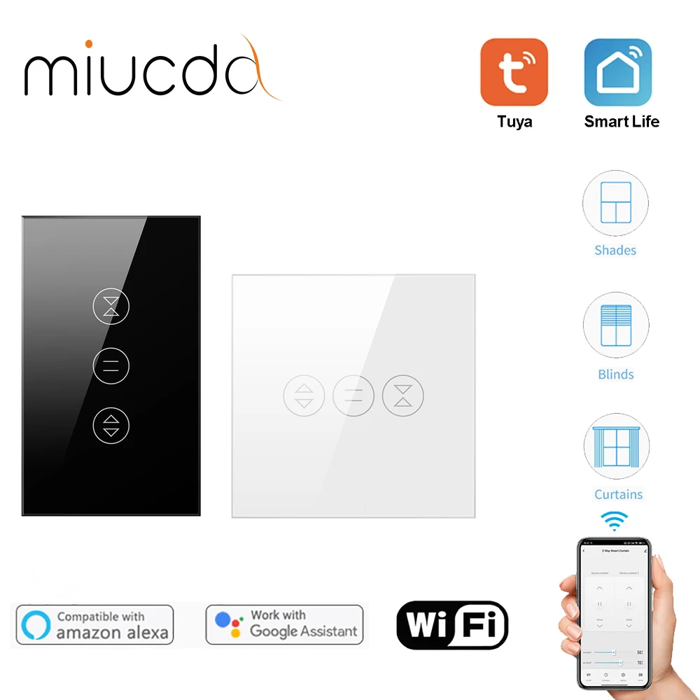 MIUCDA Tuya Smart Wifi Curtains Blinds Switch,for Roller Shades Electric Motor, Remote APP Control,Works with Alexa Google Home