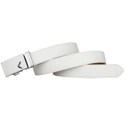 Ceinture en cuir à cliquet pour homme, sangle automatique, cuir de vachette environnemental blanc, grande taille, ceinture de golf pour homme, qualité supérieure, designer de luxe, 130cm