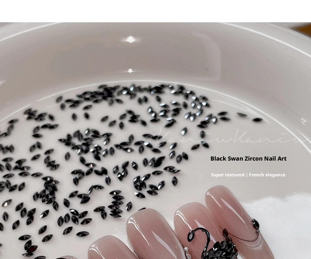 Kaniu Flash Black Flat-Back Zirkon Nail Art 5A Mini Silber Tropfen Schwan Strass Material Kit – Detail 10