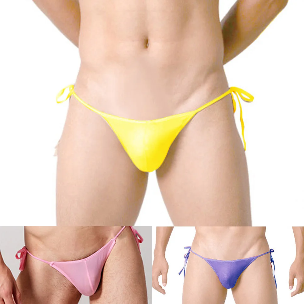 Men's Sexy Viscose Lacing Breathable Backless Thong Briefs Underwear Convex Pouch Underpants Sissy Panties U Convex String Thong