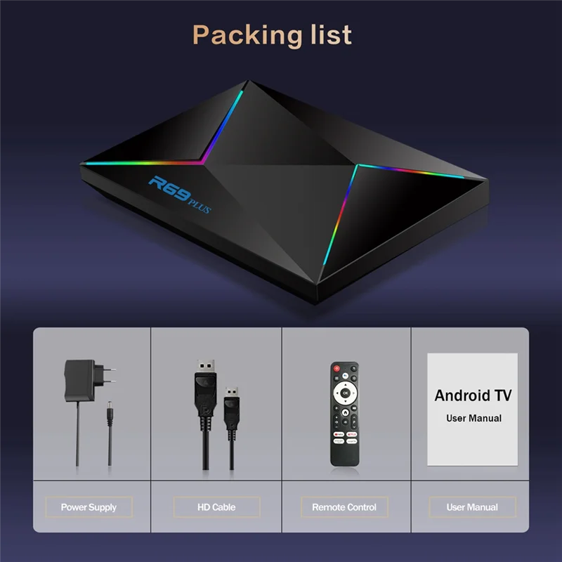 REPLA-para Android14 R69 Plus Tv Box H728 Wifi 6 IPTV HD 8K Smart Octa-Core ARM Cortex A55 5G Bluetooth 1000M Top Box EU-PLUG