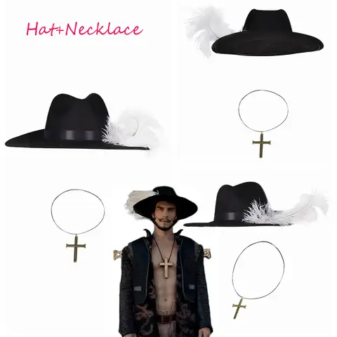 Dracule Mihawk Cosplay Pirate Cap Hat Necklace Headband Live Action TV One Cos Piece Costume Accessory Halloween Men Suit Props
