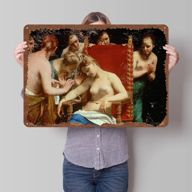 Death of Cleopatra Painting Printed Poster Customized Wall Art Retro Vintage Metal Tin Signs for Home Man Cave Decoration Room
