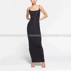 Sexy Spice Girl Halter Hot Drilling Slim Waist Slitting Wrap Hip Camisole Dress Długie sukienki