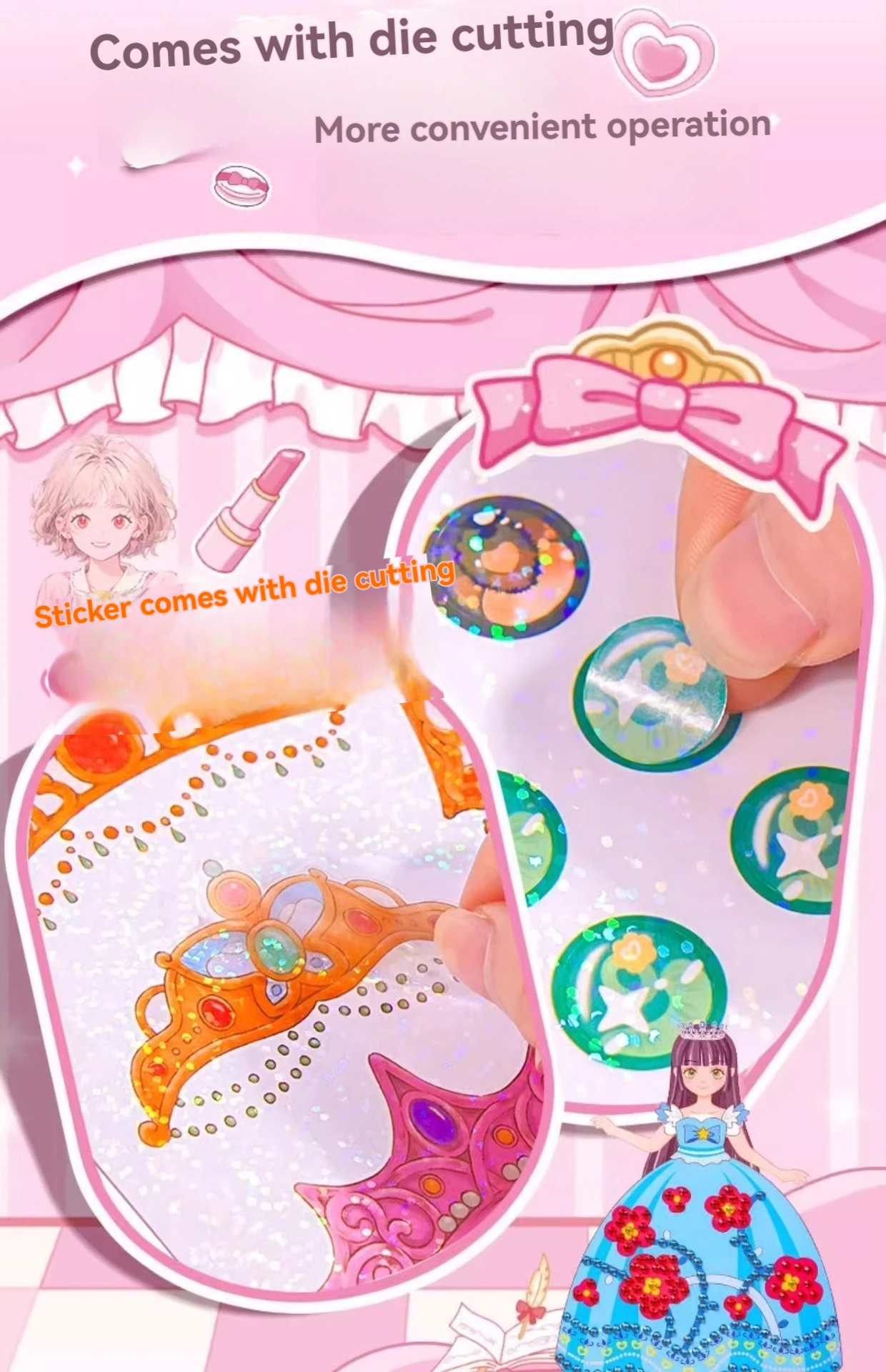 DIY-Papierkunst-Bastelsets – 3-in-1-Prinzessin-Make-up-Set mit Diamant-Malerei-Sets und Prinzessinnen-Aufkleberbuch, Geschenke für Mädchen – Detail 13