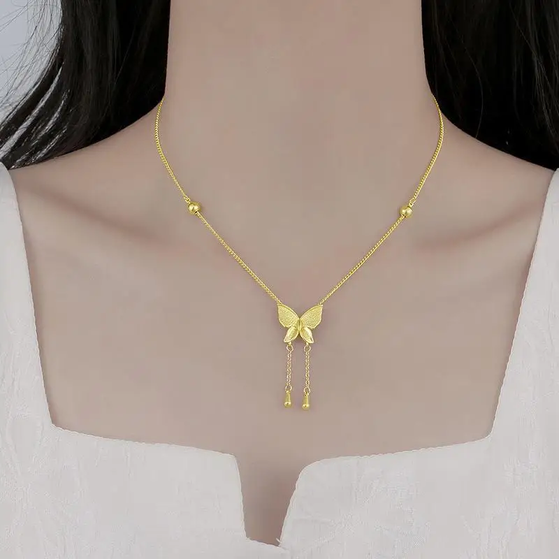 1 Stück vergoldete Schmetterlings-Anhänger-Halskette mit verstellbarer Kette, zierliche Anhänger, Geschenke für Frauen zum täglichen Tragen – Detail 5