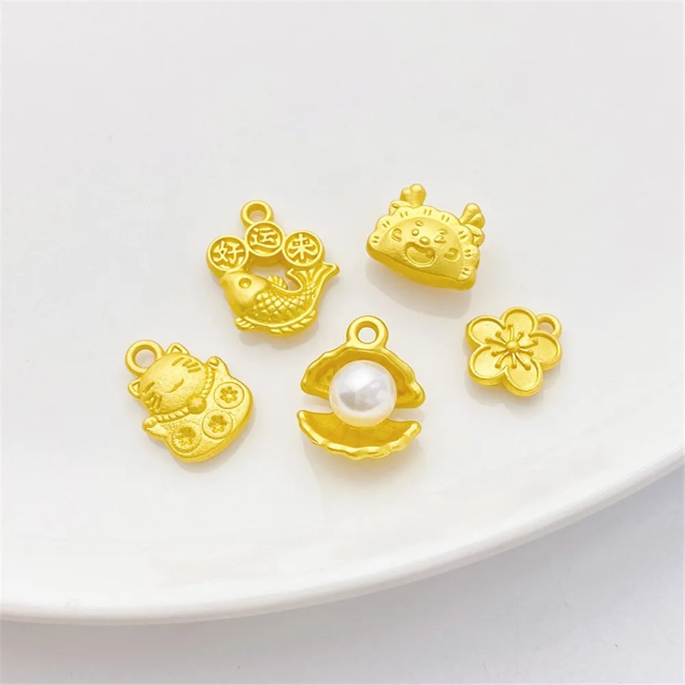 18K Matte Gold Little Peach Blossom Koi Lucky Cat Pendant Separated Beads Handmade DIY Bracelet Necklace Headpiece Accessories