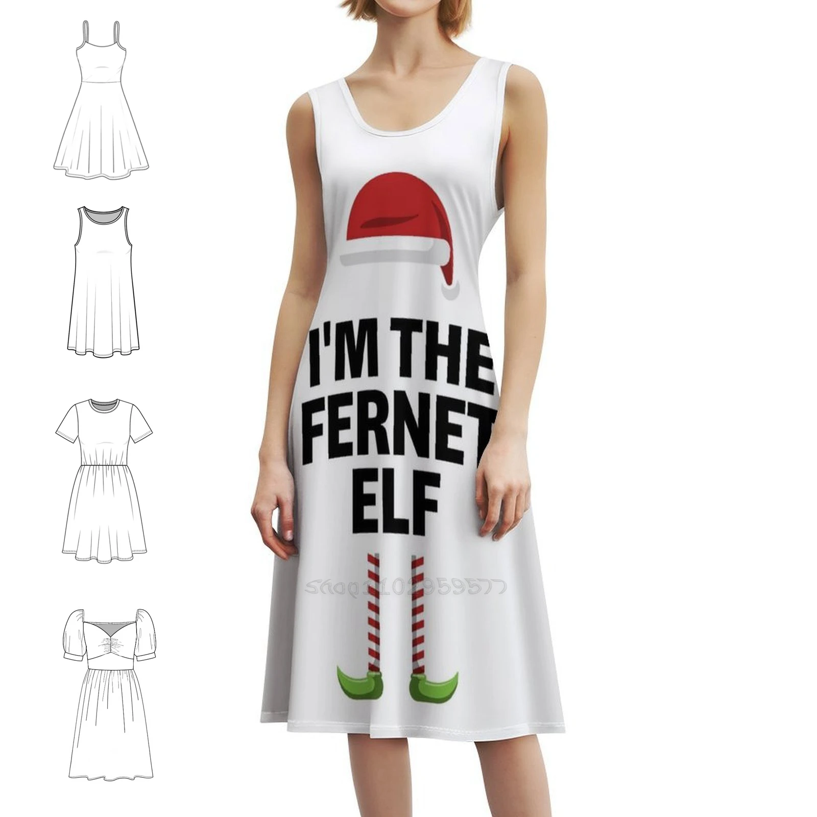 

Christmas Fernet Elf Matching Group Costume Bohemian Sleeveless Dress Multi-Print Beach Vacation Party Dress Drink Italy