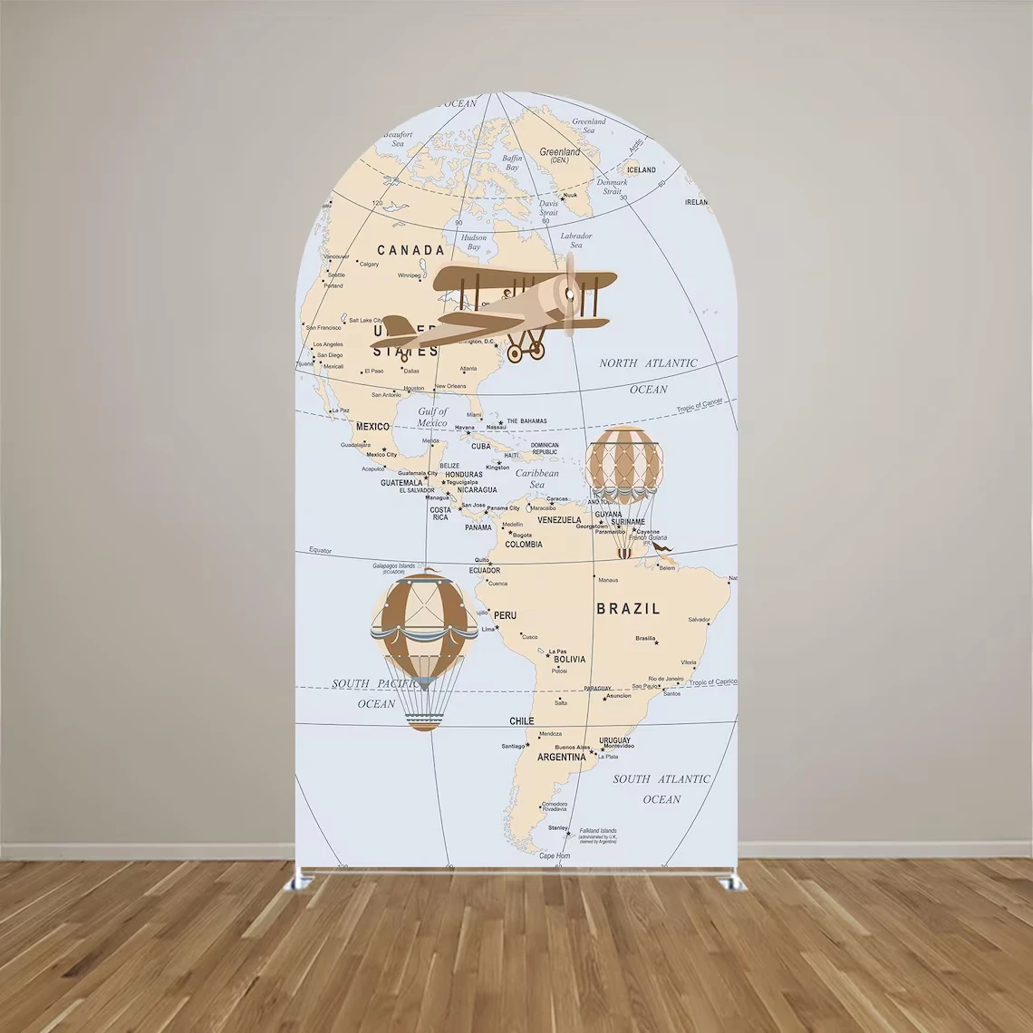 LS 2-Sided Arch Cover World Map Adventure Travel Backdrop Baby Shower Arch Wall Children 1st Birthday Party Prom Studio