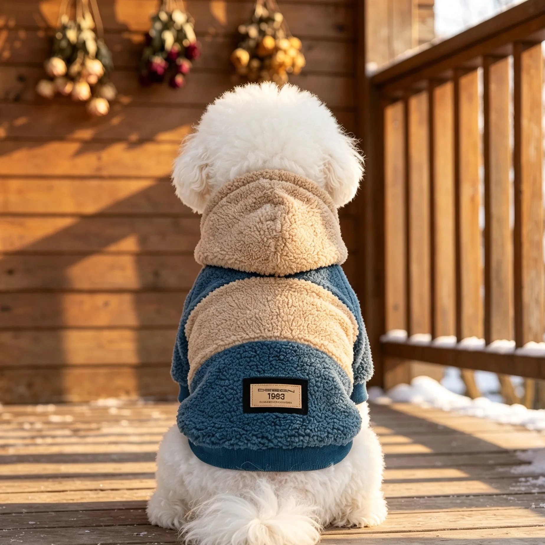 Hundekapuzenpullover, Kapuzenbekleidung für Haustiere, Herbst- und Winterbekleidung für Hunde, farblich abgesetzte Hundebekleidung aus Lammfell, warme Kleidung für kleine Hunde. – Detail 12