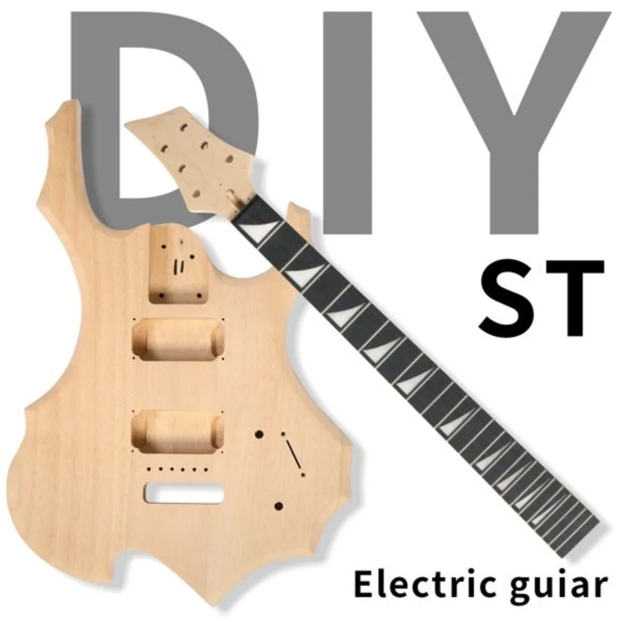 

DIY 6 String Flame Shaped Style Electric Guitar Kits with Mahogany Body Maple Neck and Accessories