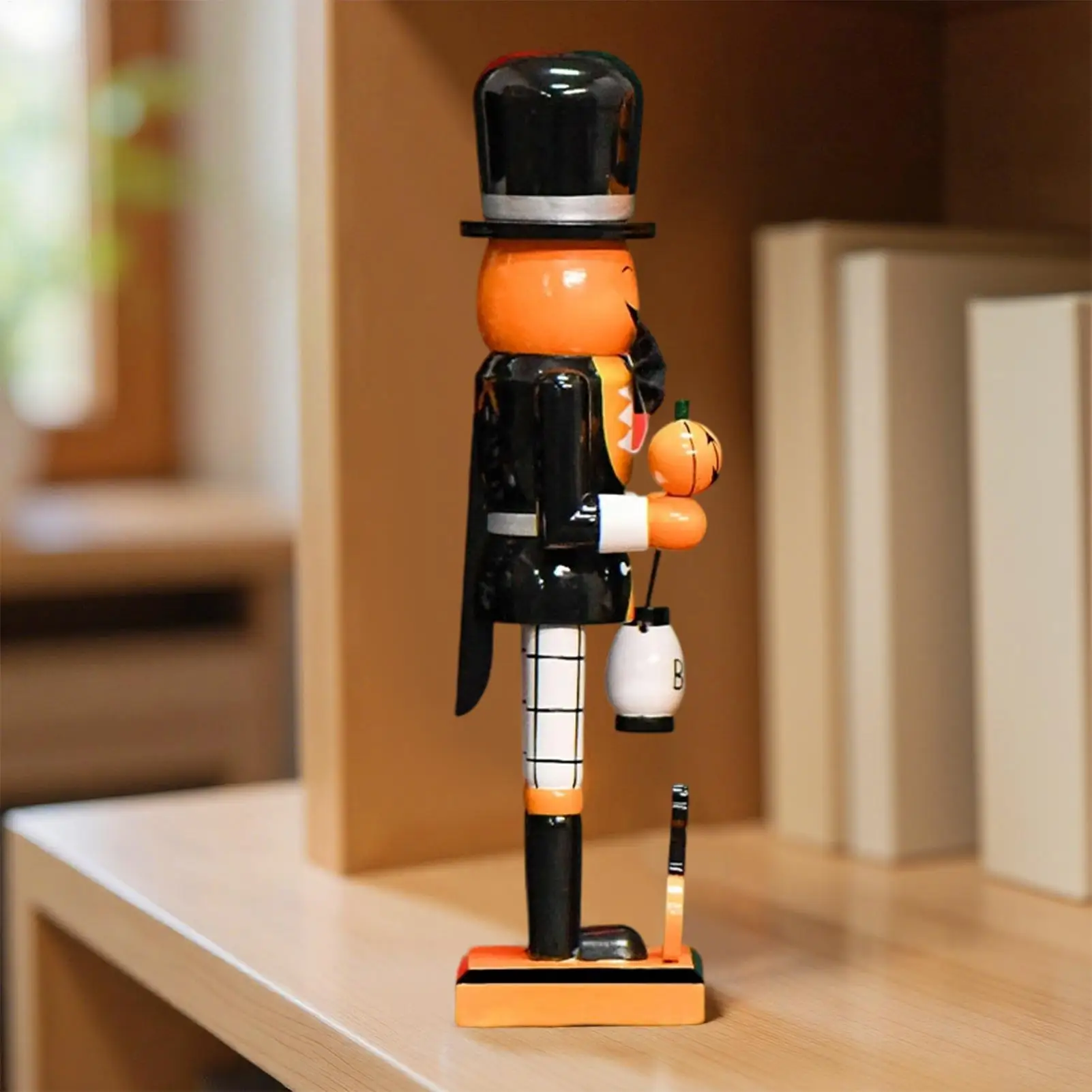 Halloween Nutcracker Soldier Figurine Model Wooden Handpainted Collectible Decoration for Shelf Table Centerpiece Mantel Display