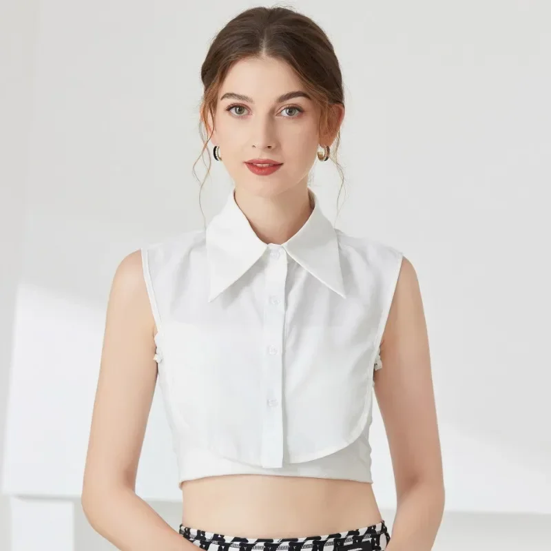 쉬폰 가짜 칼라 유니섹스 화이트 라펠 버튼 다운 하프 셔츠 탈부착 가능한 칼라 정장 넥웨어 가짜 칼라 액세서리