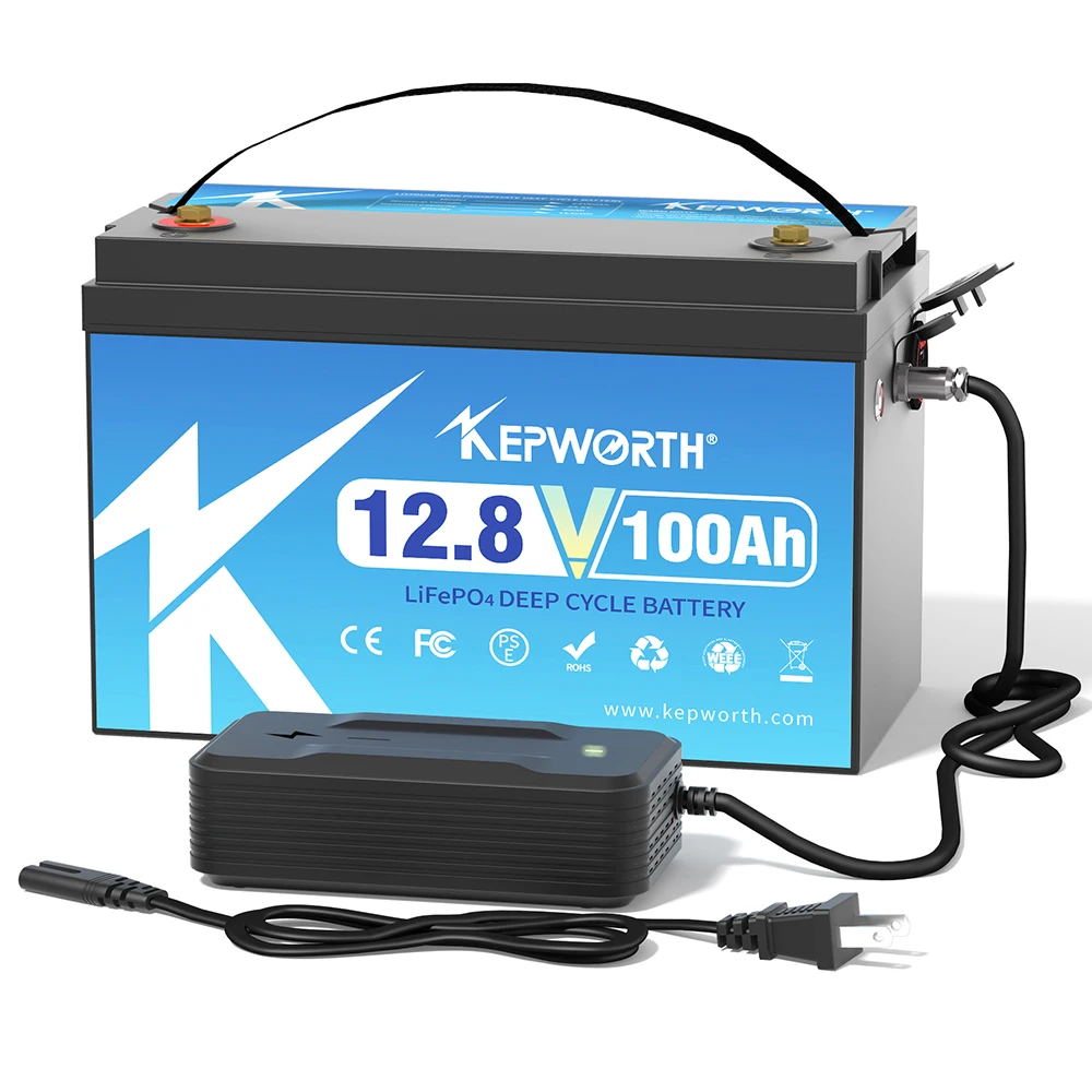 KEPWORTH New 12V 100Ah LiFePO4 Lithium Iron Phosphate Battery 1280Wh Lithium Iron For RV Campers Solar Golf Carts Marine