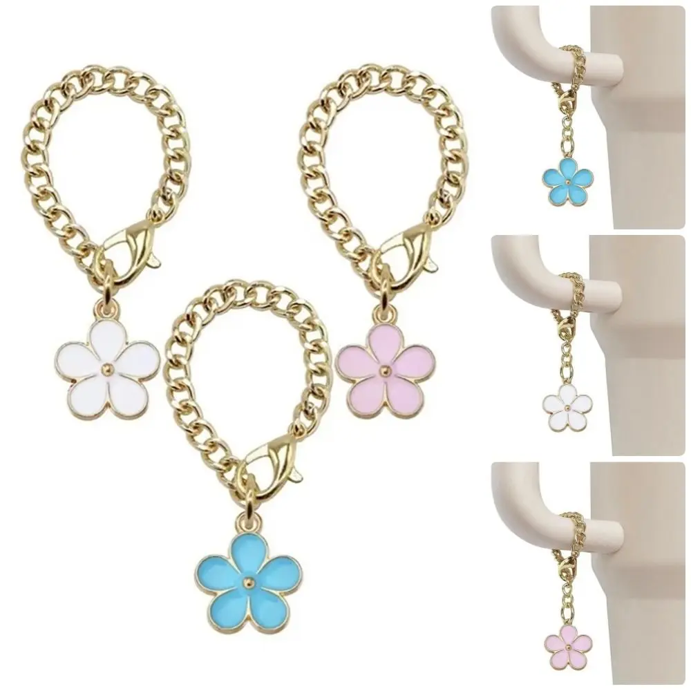 1Pcs Enamel Tags Cup Flower Charm Chain Decorative Pink Blue White Bottle Decoration Pandant Flower Charms Metal