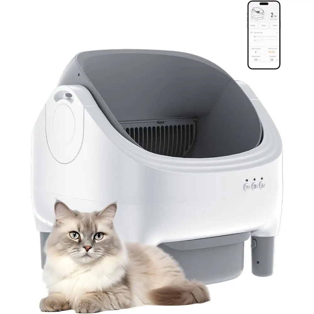 

Smart Cat Litter Box with Self-Cleaning, Large Capacity, App-Enabled Safety, Odor Control, and Trash Bags - White,Customized