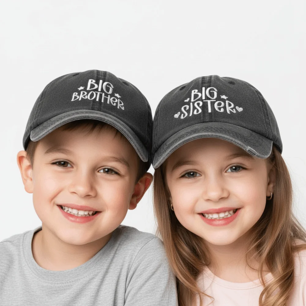 Fashion Washed Cotton Big Brother Big Sister Caps Vintage Adjustable Siblings Baseball Hats Breathable Dad Hat Gifts