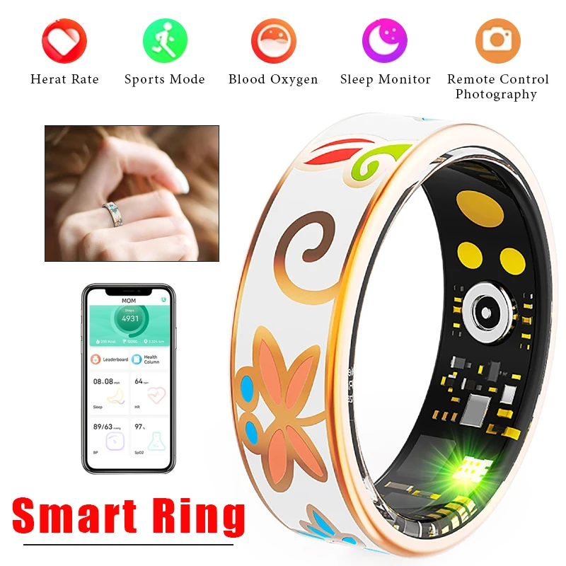 Smart Ring Color Enamels Waterproof Health Tracker Heart Rate Blood Oxygen Monitor Multi Sports Mode Magnetic Charging Ring