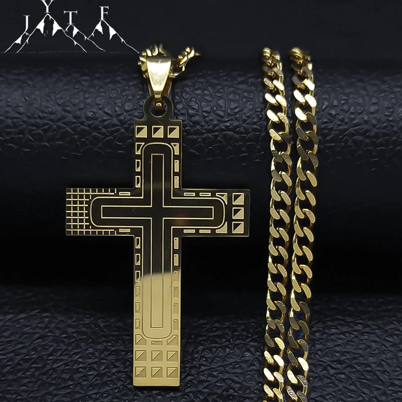 2024 Fashion Punk Cross Stainless Steel Necklace Chain Women Gold Color Statement Necklace Jewelry collier homme N3552S05