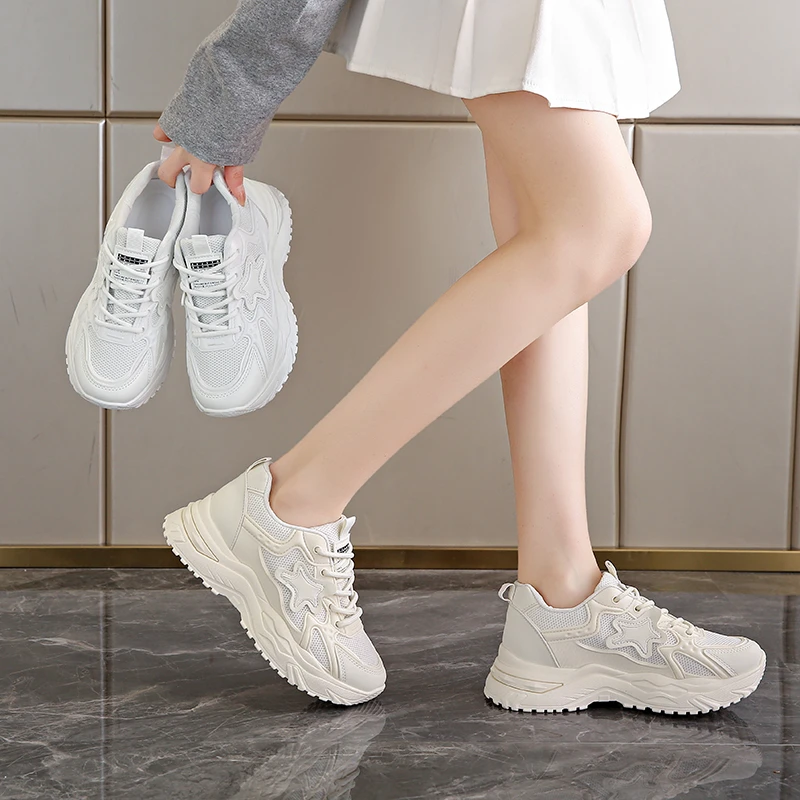 2024 Summer Hot Selling Mesh Breathable Elevated Thick Sole Women's Casual Soft Sole Sports Shoes