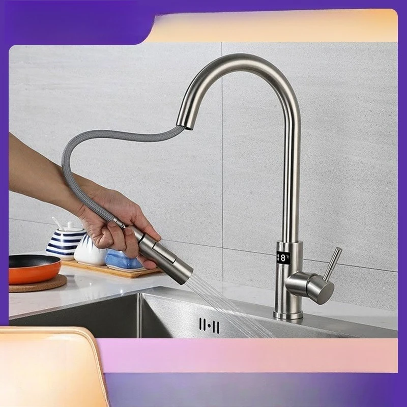

Kitchen Brushed Stainless Steel Hot and Cold Rotating Pull-out Intelligent with Digital Display Vegetable Basin Sink Sink Faucet