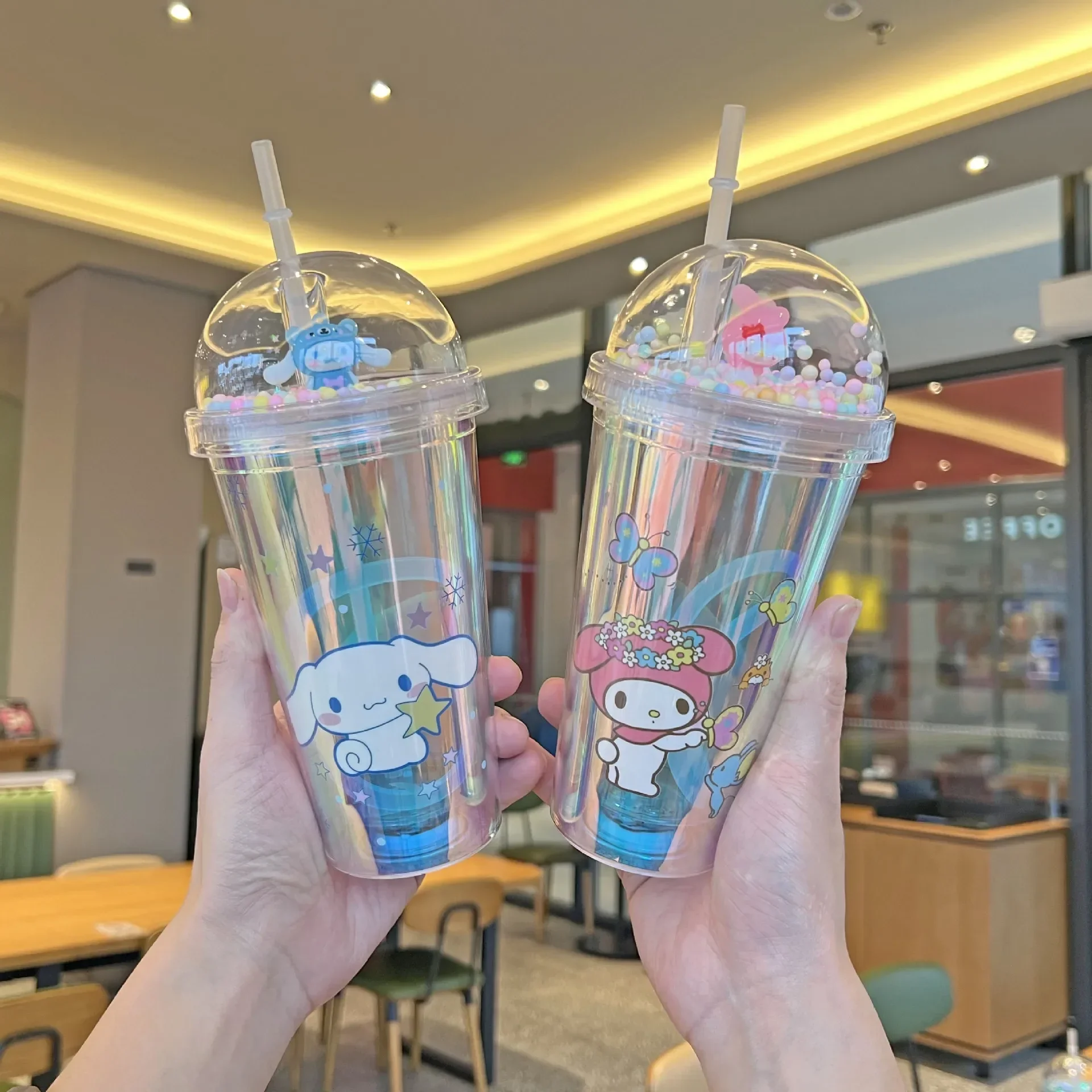 Tazza di gelato schiacciato paesaggio a doppio strato Pompompurin Bambini Cartoon Tazza di acqua di paglia Succo di grande capacità Tè al latte C
