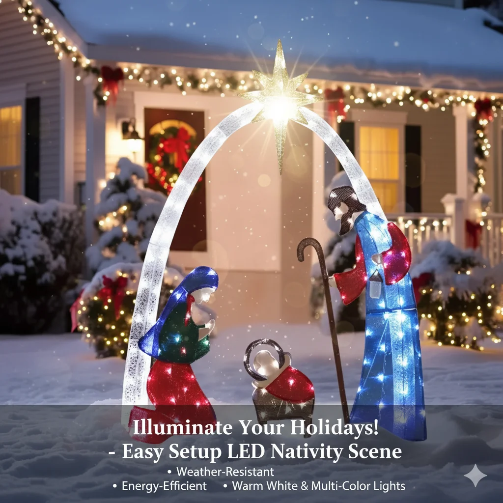 

Waterproof 5.5FT Outdoor Lighted Nativity Scene, Christmas Yard Decor With LED Lights For Holiday Garden, Porch, Home Display