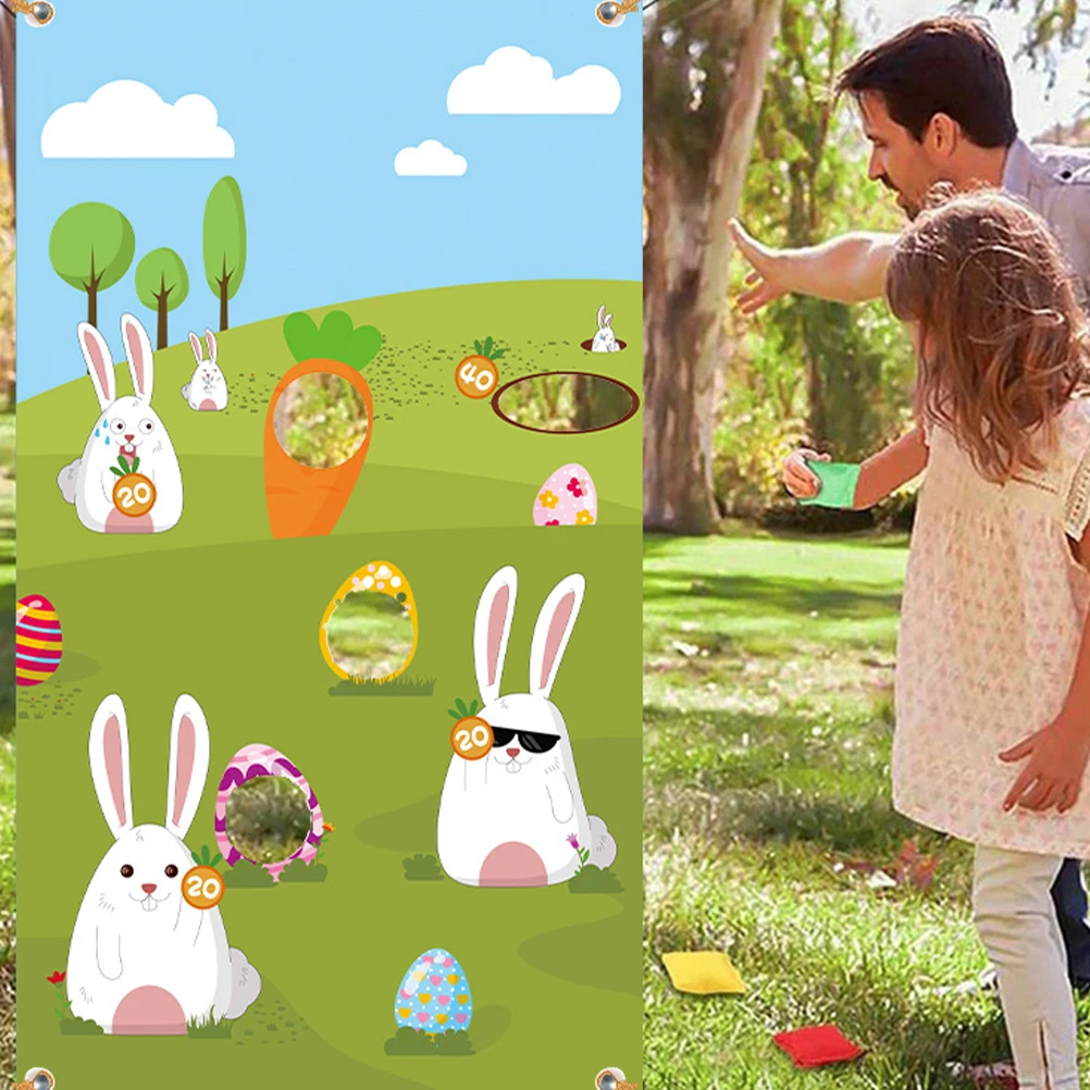

Easter Flag Rabbit Egg Pattern Polyester Banners Hanging Decorations Toss Game Supplies Playthings Outdoor Indoor Use