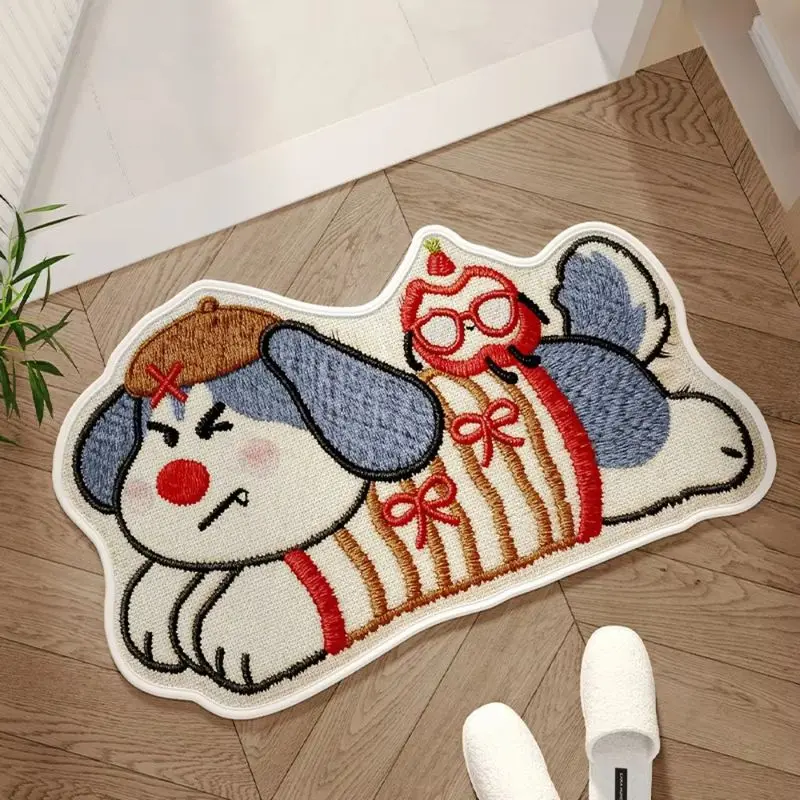 VIKAMA Cute Dachshund Dog Rug, Absorbent Non-Slip Bathroom Door Mat, Soft Plush Puppy Entryway Carpet, Funny Animal Home Decor