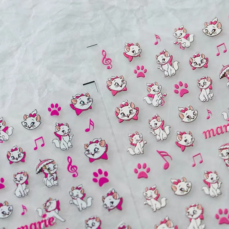 Miniso New 5D Relief Disney Kawaii Marie Cat Nail Stickers Cartoon Nail Art Supplies Cute Stickers For Nails Press On Nails