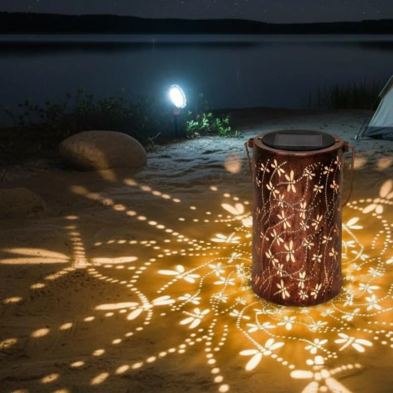 Solar Delicate Wing Lantern Waterproof Delicate Wing Solar Lantern Hollow Pattern Garden Lamp Retro Appearance for Walkway