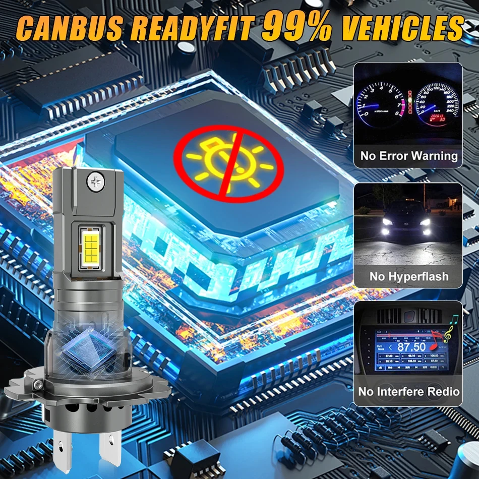 H7 LED Headlight CANBUS 30000LM 7035 CSP Chips 1:1 MINI Size Plug and Play Auto Lamp 6000K Wireless Turbo Fog Light With Fan