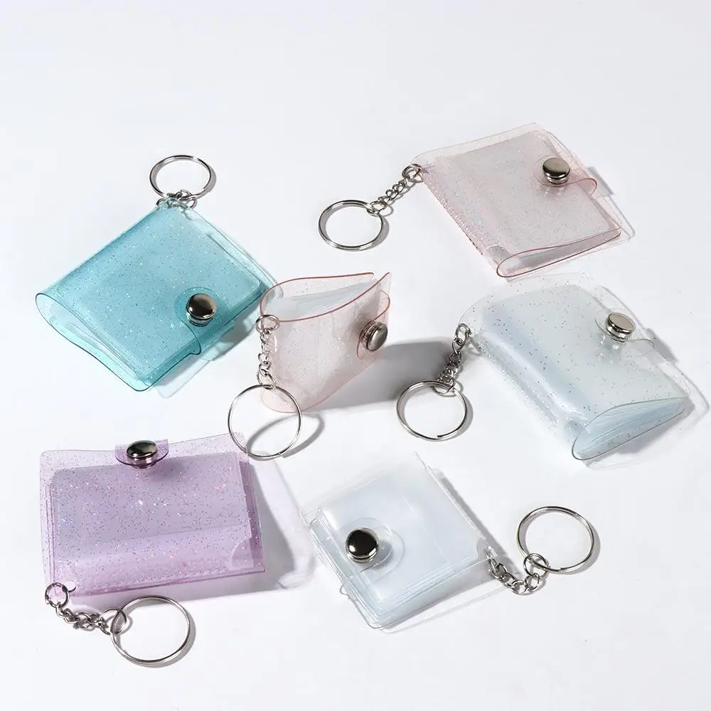 Mini Photo Album Keyring Women 2 Inch Storage Photo Card Holder Portable Pocket PVC Album with Keychain